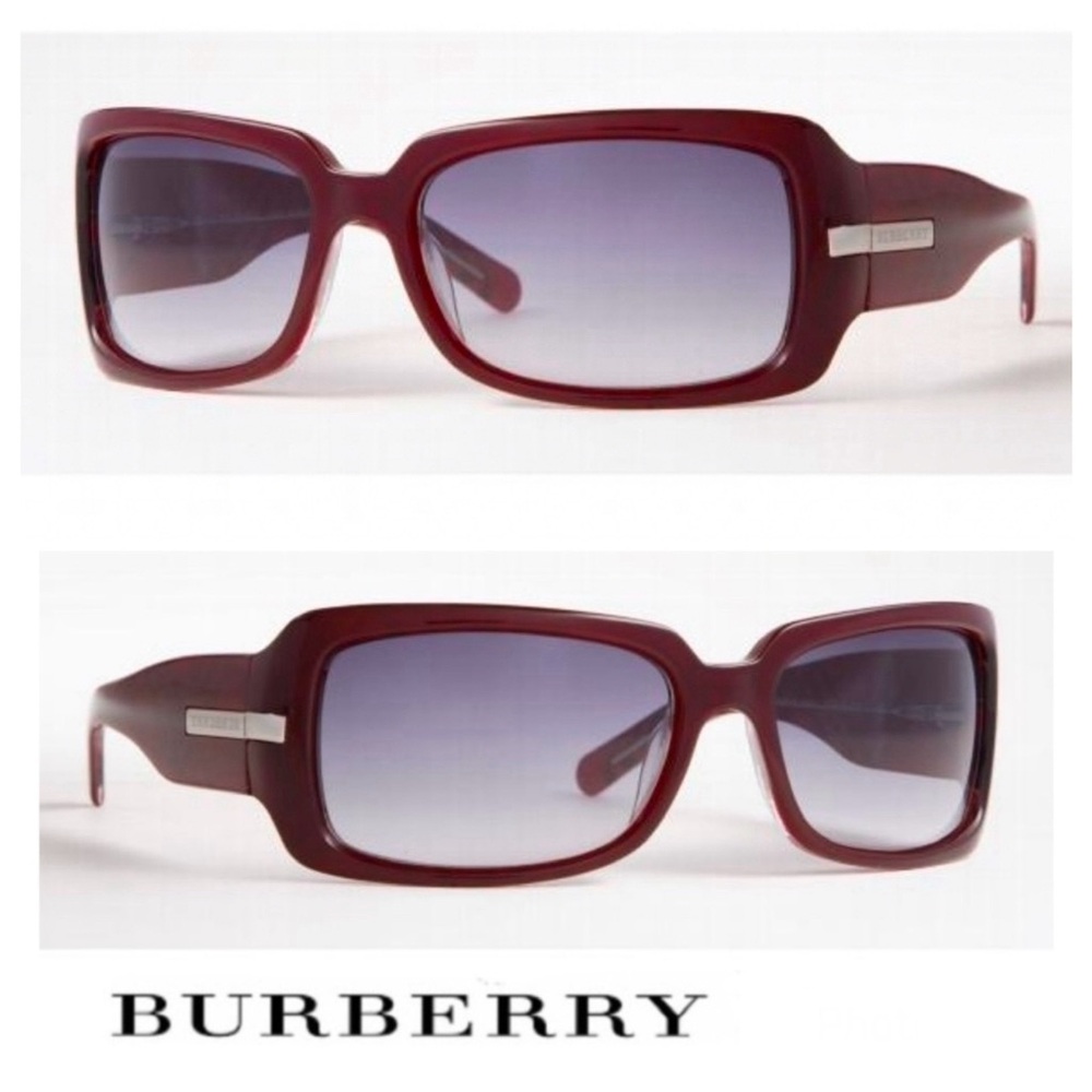 BURBERRY B 4015 3017 Gray Gradient Lenses Dark Burgundy Frame Sunglasses NWB